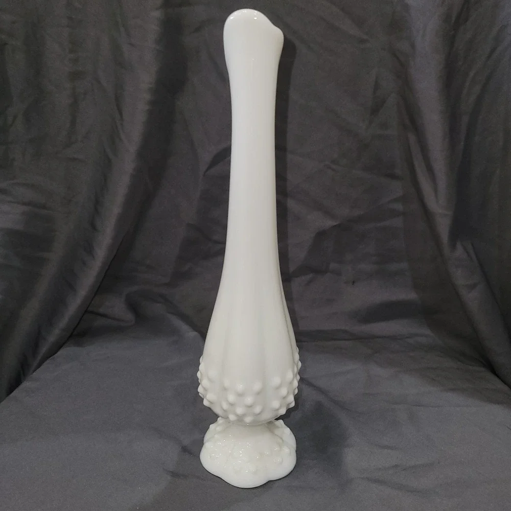 Vintage Fenton Milk Glass Hobnail Swung Vase
